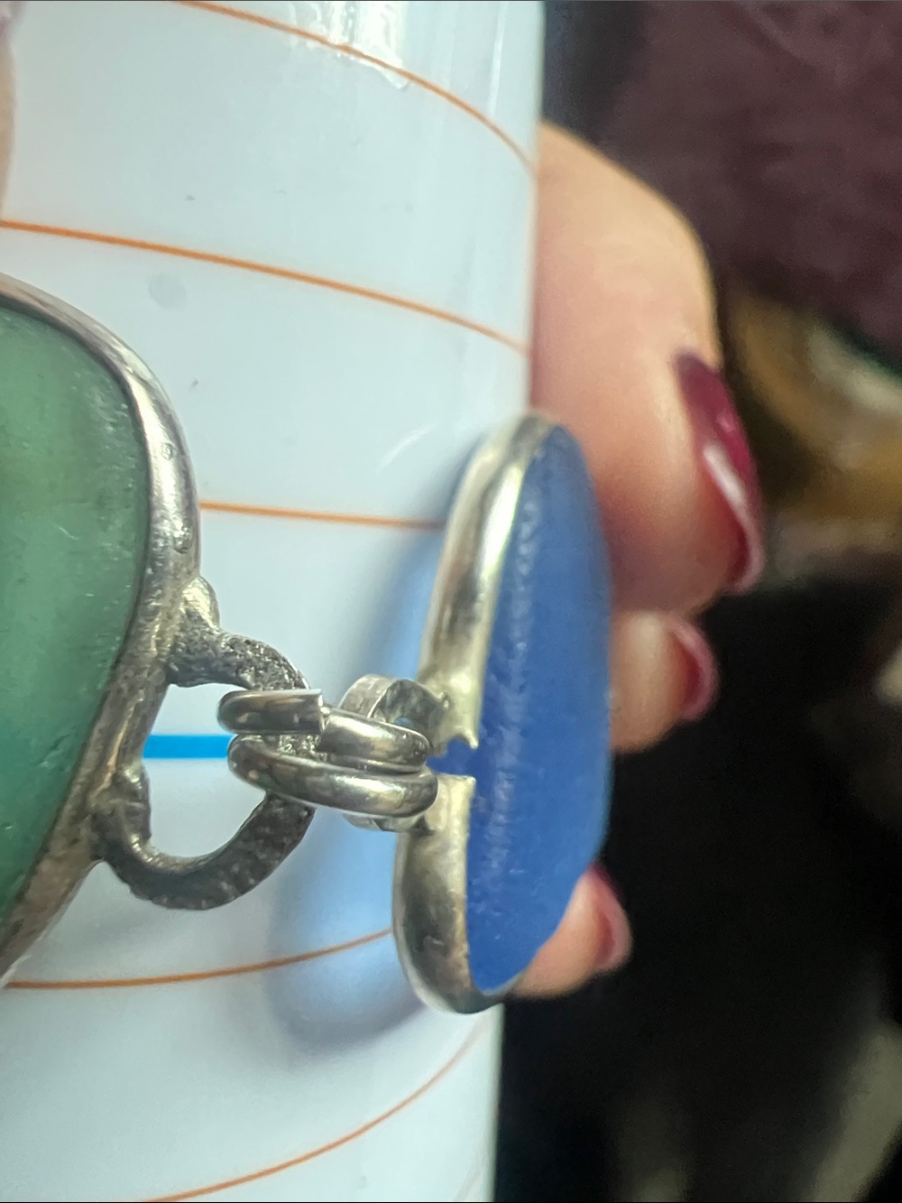 Sterling Silver Blue and Green Sea Glass Link Bracelet - Picture 9 of 9